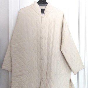FAB! NWT New $2295 ESKANDAR Heavy Silk Wide Long+ Quilted Imperial COAT Ivory